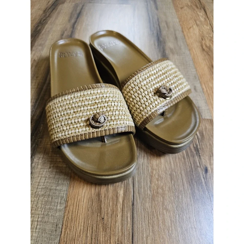 Donald Pliner Farrah Wedge Raffia Sandals Women's Size 6 Biscotti